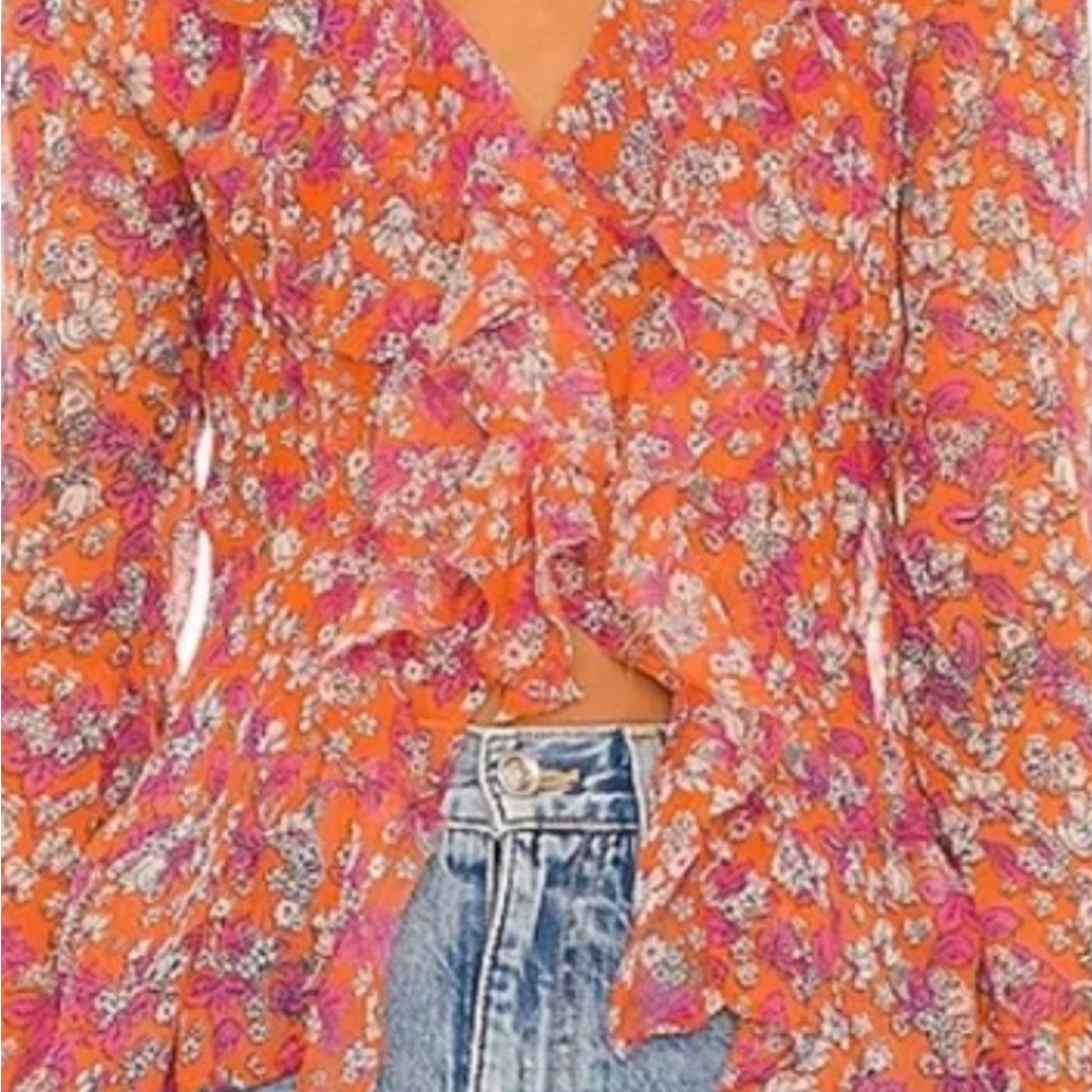 Free People Pink Ruffled Asymmetrical Blouse